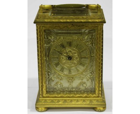 A mid 19th century French ormolu carriage clock by Bolviller of Paris, the eight day movement striking a bell and signed Bolv