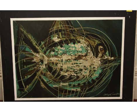 Mark Scovell (20th century) British, 'The Fish', an abstract fish portrait, oil on board. Signed and dated '70. 45 x 61 cm. P