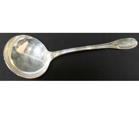 A late 20th century silver soup ladle, hallmarked Sheffield 1972, makers mark James Dixon & Sons. 9.1 oz.