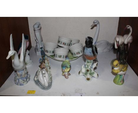 SECTION 6.  A collection of ceramic birds including Lladro and Royal Albert, together six Royal Doulton "Tapestry" pattern ra