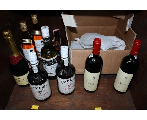 Four bottles of 1987 Mateus Signature red wine, together with a bottle of Ron Bacardi Reserve Puerto Rican Rum, two bottles o