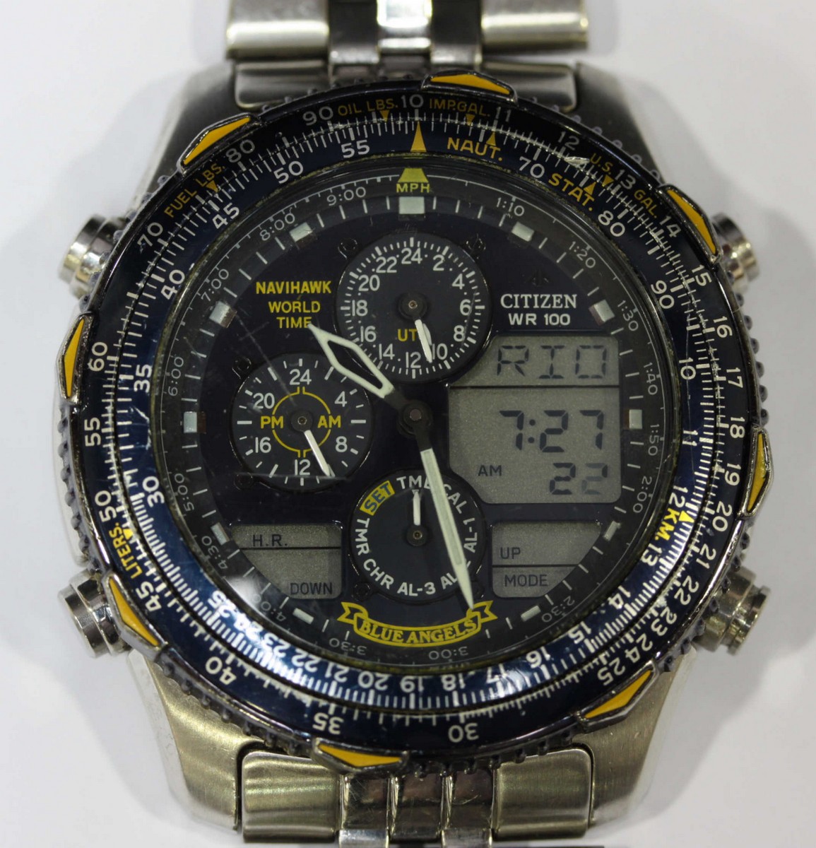 A Citizen WR100 Navihawk World Time 'Blue Angels' stainless steel