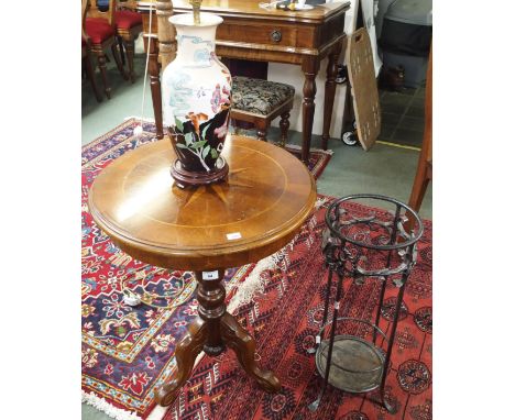 A metal stick stand, occasional table and a lamp (3) Condition Report: Available upon request