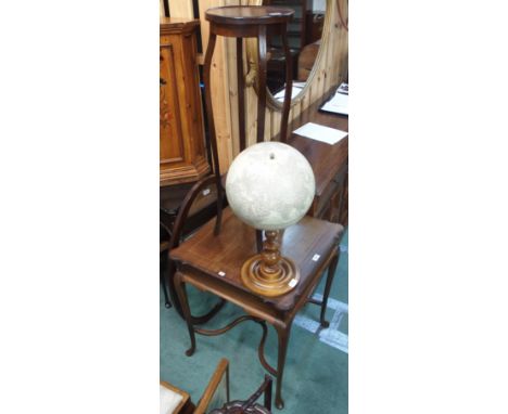 An inlaid mahogany window table, wall mirror and a mahogany plant stand (3) Condition Report: Available upon request