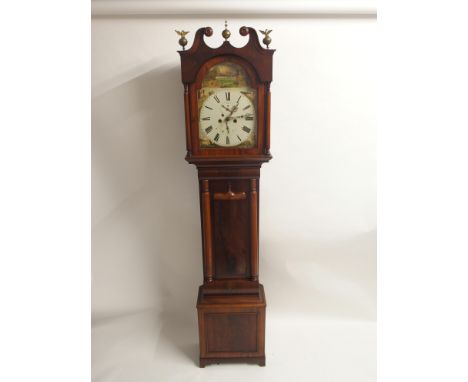 A mahogany longcase clock, with painted face Condition Report: Available upon request