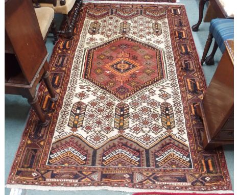A light ground Hamadan rug with geometric design, 207cm x 1378cm Condition Report: Available upon request