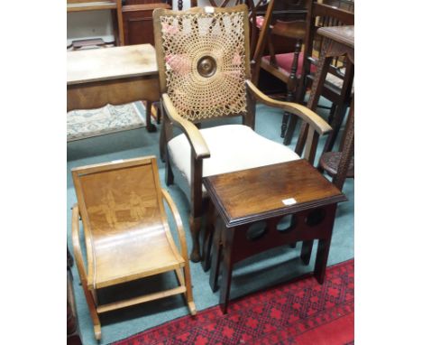 A bergere armchair, child's chair and a side table (3) Condition Report: Available upon request