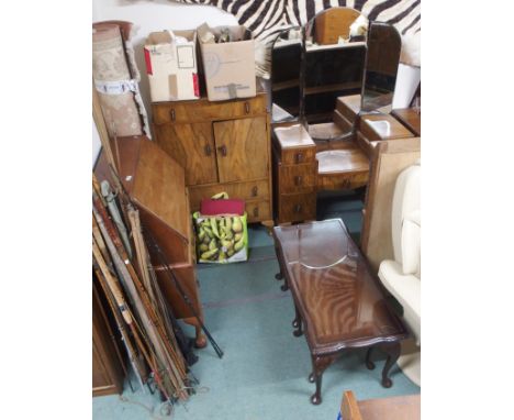 A Deco walnut dressing table, highboy, bureau and nest of tables (4) Condition Report: Available upon request