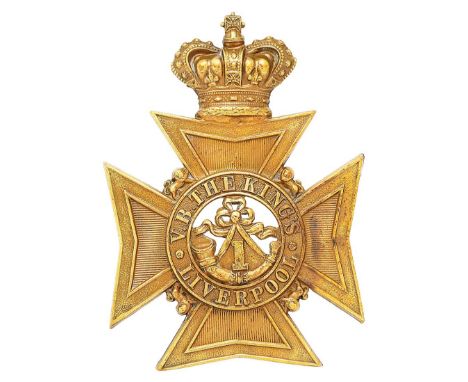 1st VB King's Liverpool Regiment Victorian helmet plate circa 1888-1901. Good scarce die-stamped brass crowned Maltese cross 