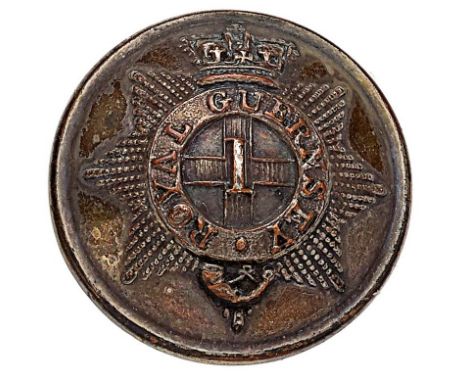 1st Royal Guernsey Militia Victorian Officer silvered closed-back coatee button.  Good scarce example with crowned star beari