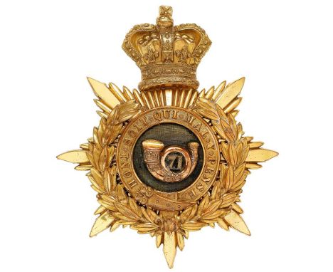 Scottish. 71st (Highland) Regiment of Foot Victorian Officer helmet plate circa 1878-81.  Good scarce gilt crowned star mount