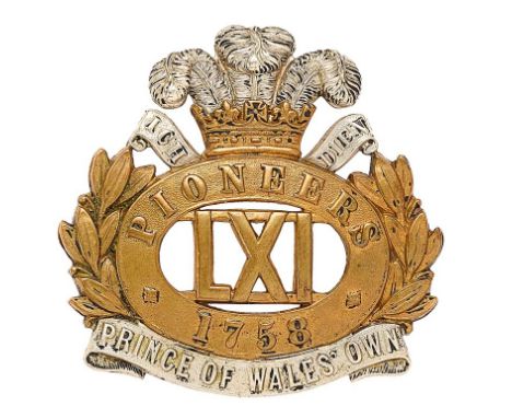 Indian Army. 61st Prince of Wales Own Pioneers Edwardian pagri badge circa 1903-10.  Good die-cast brass oval inscribed PIONE