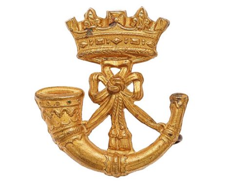 Duke of Cornwall's Light Infantry Victorian cap badge circa 1896-1900.   Good scarce die-stamped brass Ducal coronet over str