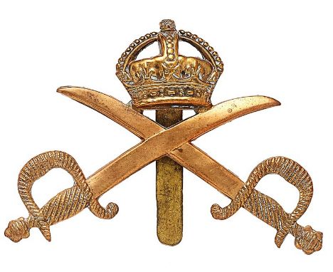 Army Gymnastic Staff cap badge.  Good large die-stamped brass crowned crossed swords with ornate hilts. (KK 1062)   . Slider 