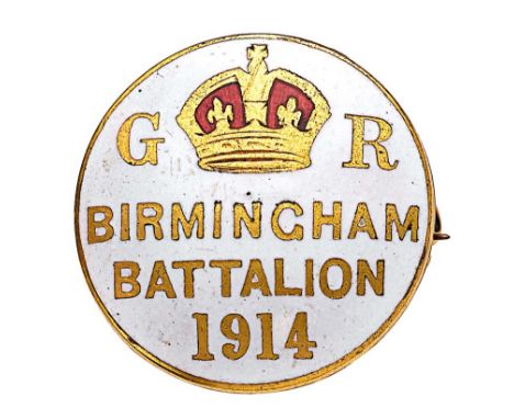 Birmingham Battalion 1914 Kitchener'€™s Army lapel badge / Brooch. Has been mounted into a yellow metal mount to make into a 