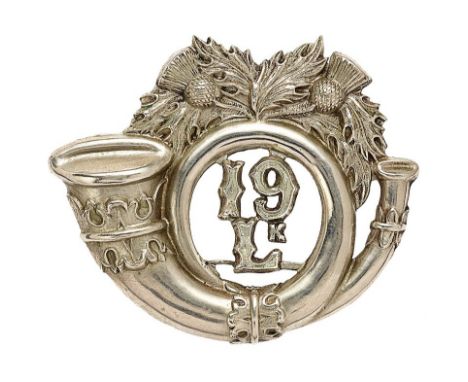 Scottish. 19th Lanarkshire (Glasgow, 2nd Northern) Rifle Volunteers Victorian shako plate.  Good scarce die-stamped white met