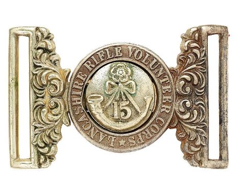 15th Lancashire Rifle Volunteers Victorian waist belt clasp circa 1860-88.  Good scarce interlocking example with matching nu