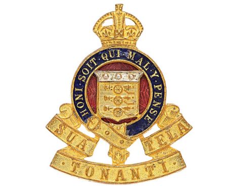 Royal Army Ordnance Corps Officer cap badge circa 1947-49.  Fine die-stamped gilt crowned blue enamel backed pierced Garter r