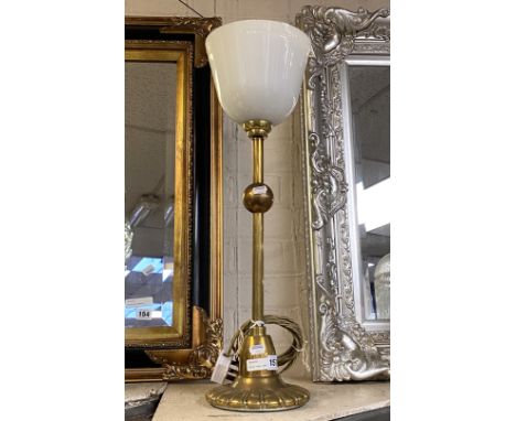 BRASS TABLE LAMP WITH GLASS SHADE - ENGLISH 1930'S 60CMS APPROX