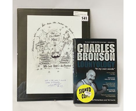 HAND SIGNED PRISONER CHARLES BRONSON SALVADOR PRINT &amp; SIGNED LOONYOLOGY BOOK