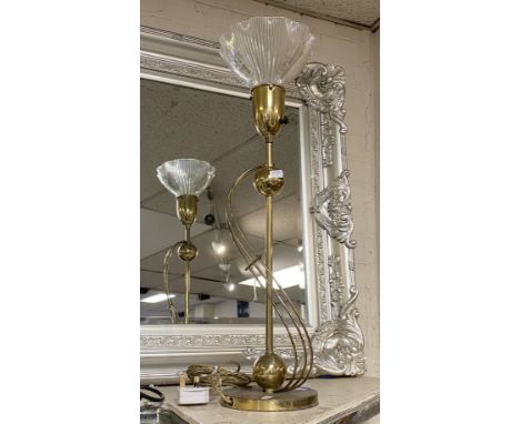 BRASS TABLE LAMP WITH HOLOPHANE SHADE FRENCH 1930'S 65 CMS (H)