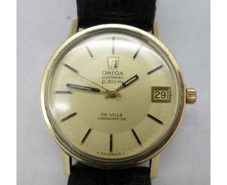 A gentleman's Omega De Ville Chronometer Electronic f300Hz wristwatch, with box