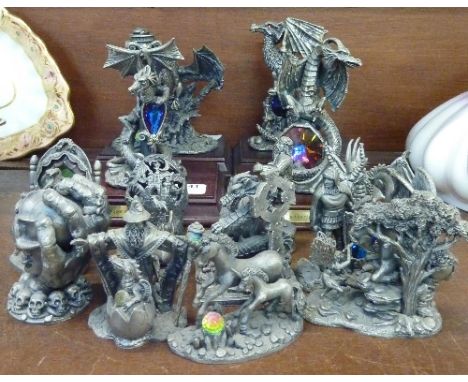 A collection of pewter Myth and Magic figures, sixteen pieces in total, four with bases