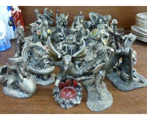 A collection of twenty-two pewter Myth and Magic figures including Mystic Legends by Evergreen