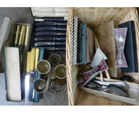 Cased flatware including a set of six silver handled butter knives