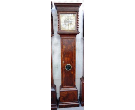 An 18th century walnut eight day longcase clock, the square 12 inch dial with subsidiary revolving calendar dial and seconds 