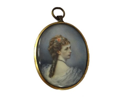 Late 19th century, English School, portrait miniature on ivory of Charlotte Philippa Mary Leslie née Kelso (-1908), seen in p