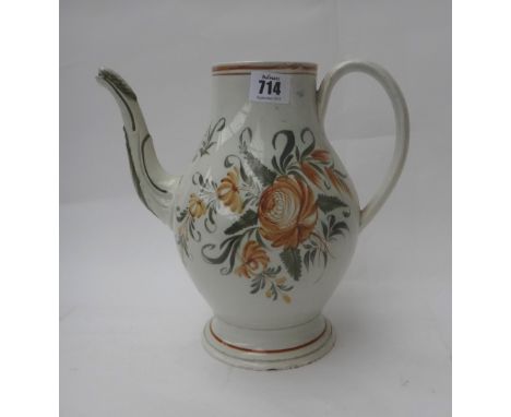 A group of English pearlware, late 18th/early 19th century, comprising; a Leeds pottery baluster coffee pot painted in green 