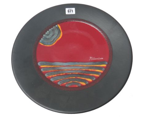 A Poole pottery Millennium Collection plate designed by Alan Clarke, black printed marks, artist's signature, incised `83', 3