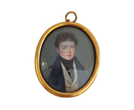 Pierre Edouard Dagoty (b. 1755) French portrait miniature on ivory of Arthur French (c. 1802- 1843), with brown hair, wearing