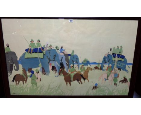 Henry George Gawthorn (1879-1941), Boar Hunt, colour lithograph, 73cm x 108cm.