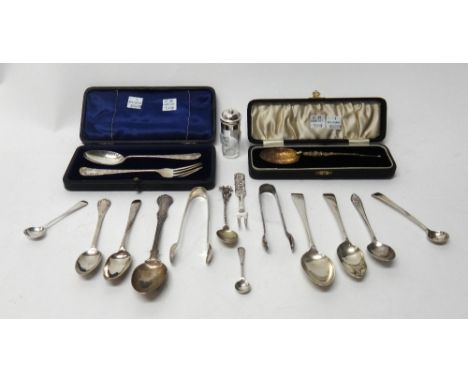 Silver and silver mounted wares, comprising; a copy of The Coronation Anointing Spoon, Birmingham 1936, cased, a christening 