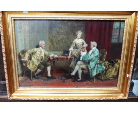 Moussa Ayoub (1873-1955), The Assessor, oil on panel, signed, 29cm x 44cm. DDS   Illustrated
