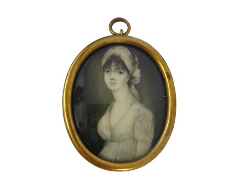 Late 18th century, English School, portrait miniature on ivory of Elizabeth Magenis of Iveagh (b. 1748), wearing a white dres