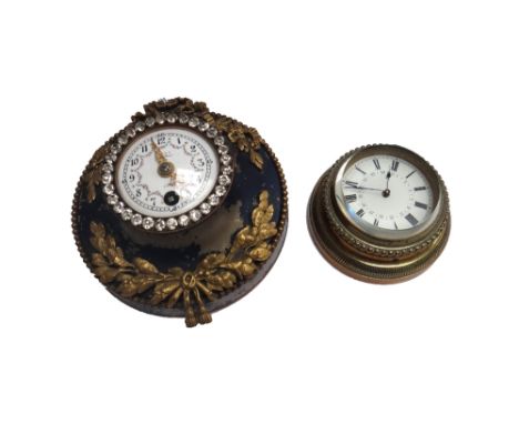 A Regency style brass cased cased sedan clock with later movement, 7cm diameter, and another paste set sedan clock with paint