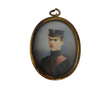 Late 19th century, English School, portrait miniature on ivory of Theodore Barrington Norman Leslie, an officer from a Rifle 