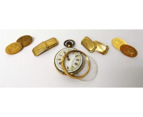 A pair of 18ct gold oval cufflinks, monogram engraved, probably Chester 1917, weight 13.7 gms, a pair of 9ct gold cut cornere