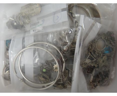 Silver and other jewellery, comprising; fifteen rings, seven brooches, a stick pin, fourteen pendants and charms, various nec