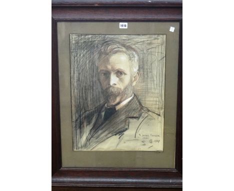 Stewart Carmichael (1867-1950), Portrait of James Grigor, ex Glasgow School of Art, charcoal and coloured chalk, signed with 