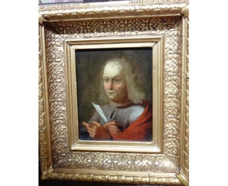 German School (17th/18th century), Portrait of a saint, oil on panel, 13.5cm x 10.5cm.