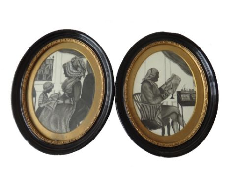 K. S. Birch, late 18th century Irish School, a pair of en grisaille silhouettes, one depicting Mrs Catherine Birch and her da
