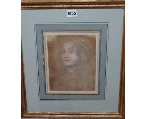 John Greenhill (1640-1676), Portrait of a lady, traditionally identified as Lucy Sherman, pencil and wash, 20cm x 16cm.  Illu