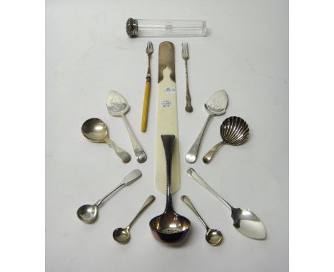 A George III silver caddy spoon, the bowl of scalloped form, probably London 1802, a silver fiddle pattern caddy spoon, Sheff