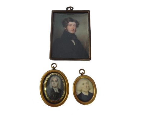 Samuel John Stump (1783-1863) British portrait miniature on ivory of Henry Charles Leslie, wearing a dark coat and a black cr