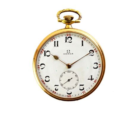 A gold cased, keyless wind, openfaced Omega dress watch, with a signed gilt jewelled lever movement numbered 4418703, the sig