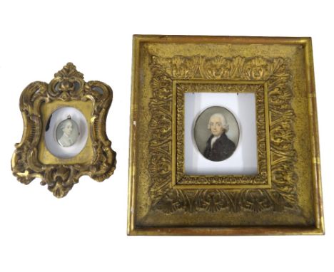 Mid 18th century English School portrait miniature on ivory of Thomas Sutterthwaite (1720- 1790) in a gold case with pendant 